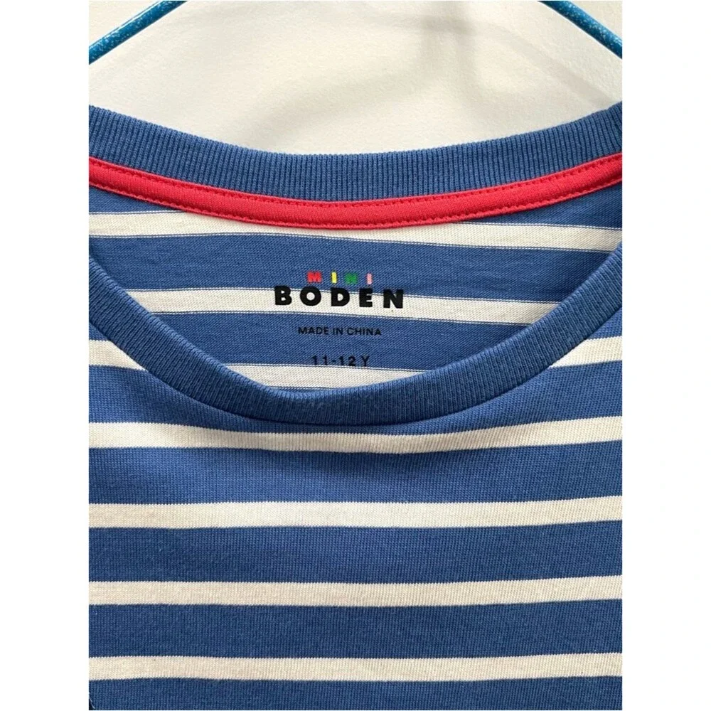 Mini Boden Novelty Bag T-Shirt Delft Ivory Stripe Long-Sleeve Top Size 11-12 yrs